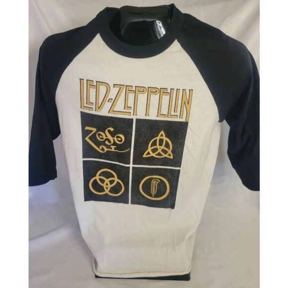 No Brand Tops - Led-Zeppelin 2016 3/4 Sleeve Boxed Zoso Symbol Print T-shirt (L) Alstyle Tag